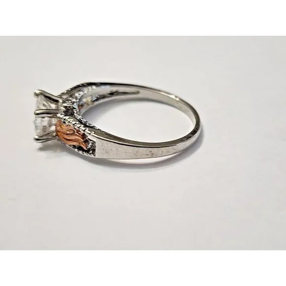 Cubic Zirconia CZ Gold Wings Silver Plated Ring Sz 9 - Picture 6 of 7